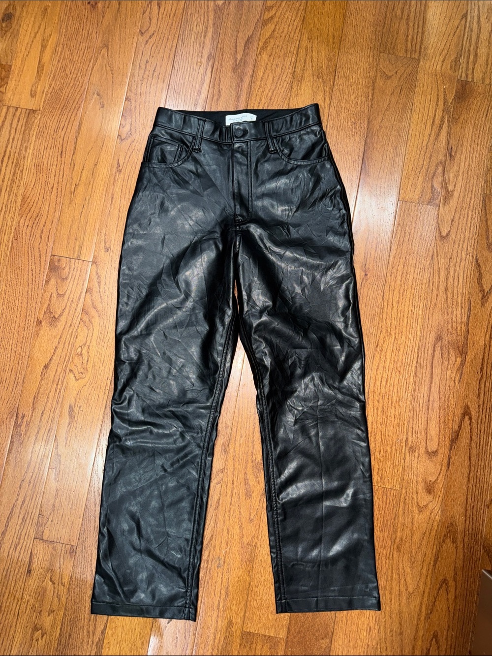Abercrombie & Fitch Black Faux Leather Slim Straight Jeans